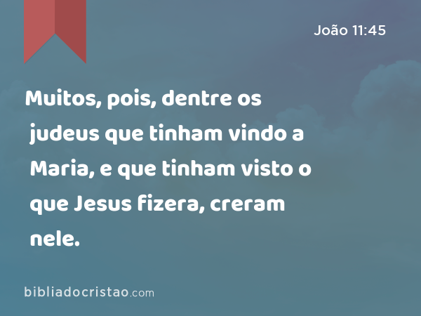 Muitos, pois, dentre os judeus que tinham vindo a Maria, e que tinham visto o que Jesus fizera, creram nele. - João 11:45