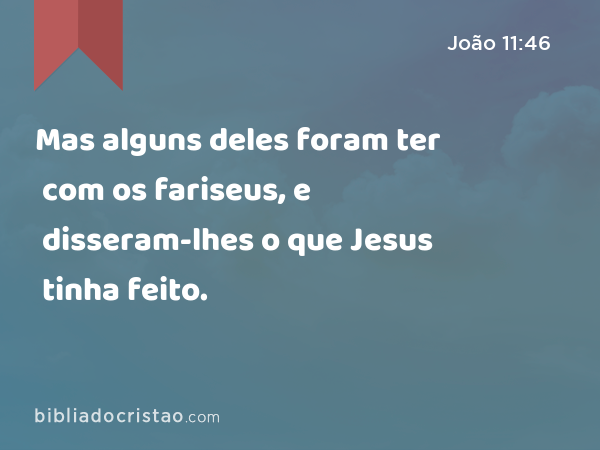 Mas alguns deles foram ter com os fariseus, e disseram-lhes o que Jesus tinha feito. - João 11:46