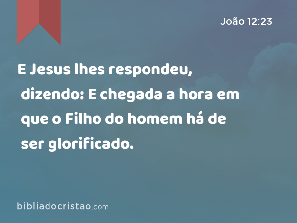 E Jesus lhes respondeu, dizendo: E chegada a hora em que o Filho do homem há de ser glorificado. - João 12:23