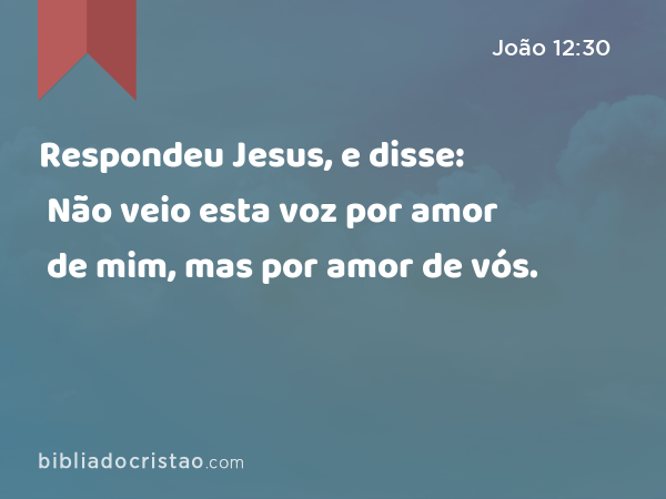 Respondeu Jesus, e disse: Não veio esta voz por amor de mim, mas por amor de vós. - João 12:30