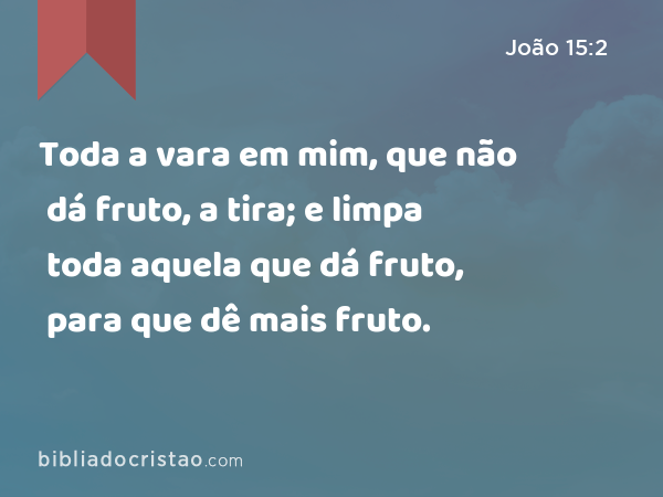 Toda a vara em mim, que não dá fruto, a tira; e limpa toda aquela que dá fruto, para que dê mais fruto. - João 15:2