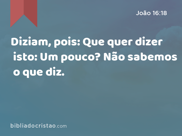 Diziam, pois: Que quer dizer isto: Um pouco? Não sabemos o que diz. - João 16:18