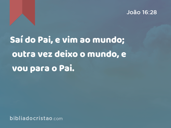 Saí do Pai, e vim ao mundo; outra vez deixo o mundo, e vou para o Pai. - João 16:28