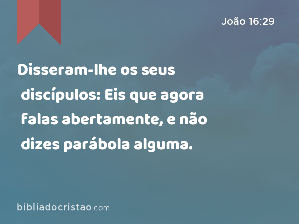 Disseram-lhe os seus discípulos: Eis que agora falas abertamente, e não dizes parábola alguma. - João 16:29