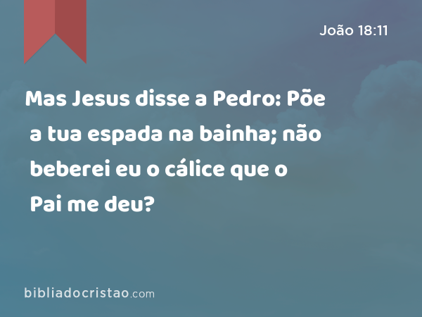 Mas Jesus disse a Pedro: Põe a tua espada na bainha; não beberei eu o cálice que o Pai me deu? - João 18:11