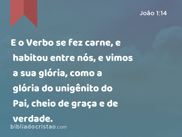 E o Verbo se fez carne, e habitou entre nós, e vimos a sua glória, como a glória do unigênito do Pai, cheio de graça e de verdade. - João 1:14