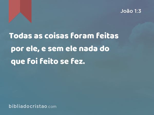 Todas as coisas foram feitas por ele, e sem ele nada do que foi feito se fez. - João 1:3