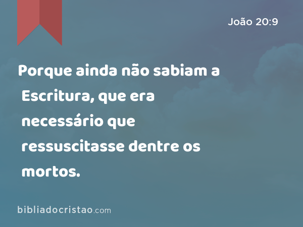 Porque ainda não sabiam a Escritura, que era necessário que ressuscitasse dentre os mortos. - João 20:9