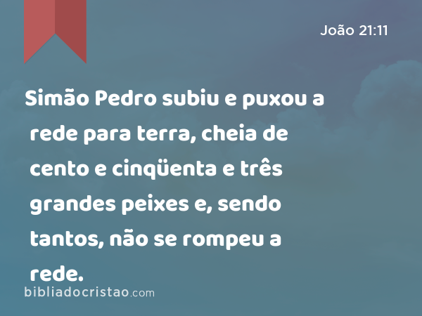 Simão Pedro subiu e puxou a rede para terra, cheia de cento e cinqüenta e três grandes peixes e, sendo tantos, não se rompeu a rede. - João 21:11