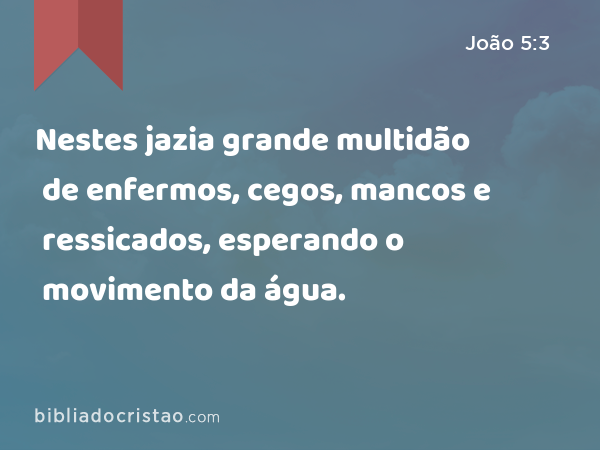 Nestes jazia grande multidão de enfermos, cegos, mancos e ressicados, esperando o movimento da água. - João 5:3