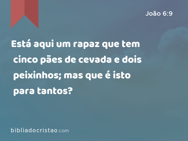 Está aqui um rapaz que tem cinco pães de cevada e dois peixinhos; mas que é isto para tantos? - João 6:9