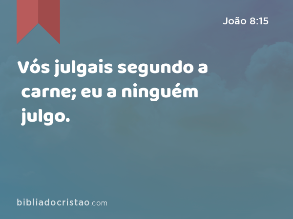 Vós julgais segundo a carne; eu a ninguém julgo. - João 8:15