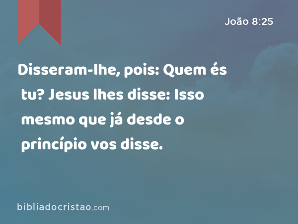 Disseram-lhe, pois: Quem és tu? Jesus lhes disse: Isso mesmo que já desde o princípio vos disse. - João 8:25