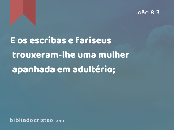 E os escribas e fariseus trouxeram-lhe uma mulher apanhada em adultério; - João 8:3