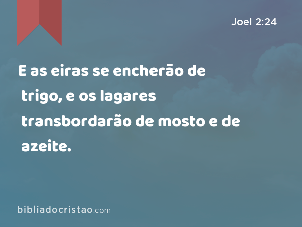 E as eiras se encherão de trigo, e os lagares transbordarão de mosto e de azeite. - Joel 2:24