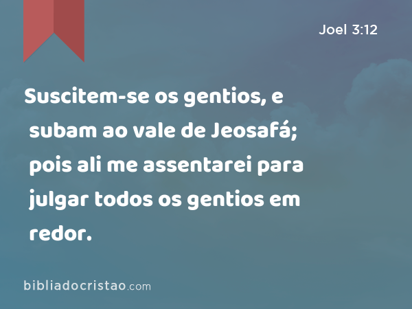 Suscitem-se os gentios, e subam ao vale de Jeosafá; pois ali me assentarei para julgar todos os gentios em redor. - Joel 3:12