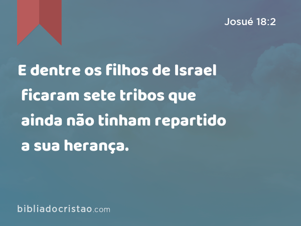 E dentre os filhos de Israel ficaram sete tribos que ainda não tinham repartido a sua herança. - Josué 18:2