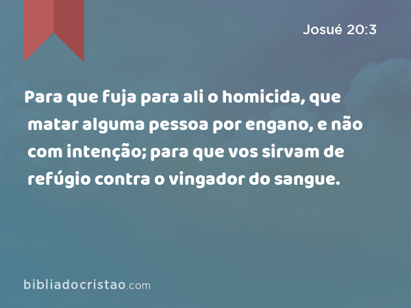 Para que fuja para ali o homicida, que matar alguma pessoa por engano, e não com intenção; para que vos sirvam de refúgio contra o vingador do sangue. - Josué 20:3