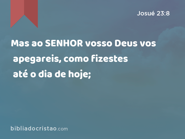 Mas ao SENHOR vosso Deus vos apegareis, como fizestes até o dia de hoje; - Josué 23:8