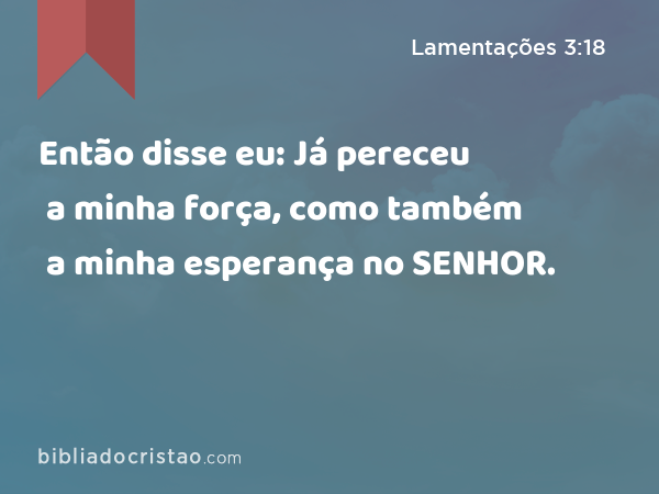 Então disse eu: Já pereceu a minha força, como também a minha esperança no SENHOR. - Lamentações 3:18