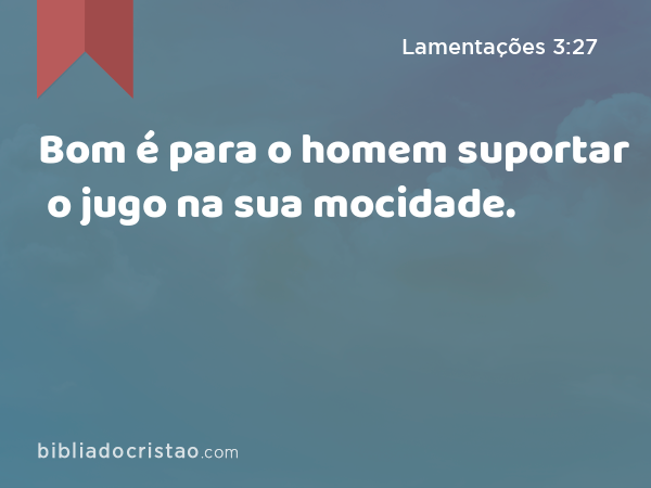 Bom é para o homem suportar o jugo na sua mocidade. - Lamentações 3:27