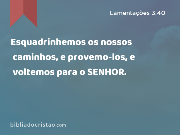 Esquadrinhemos os nossos caminhos, e provemo-los, e voltemos para o SENHOR. - Lamentações 3:40