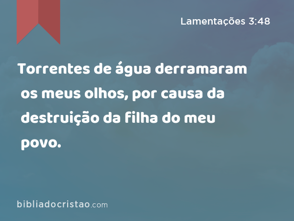 Torrentes de água derramaram os meus olhos, por causa da destruição da filha do meu povo. - Lamentações 3:48