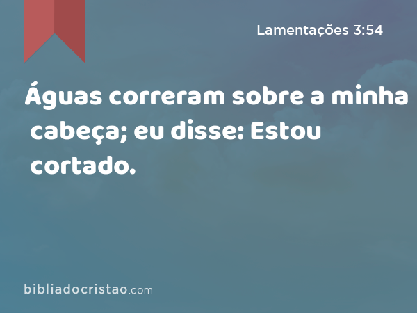 Águas correram sobre a minha cabeça; eu disse: Estou cortado. - Lamentações 3:54