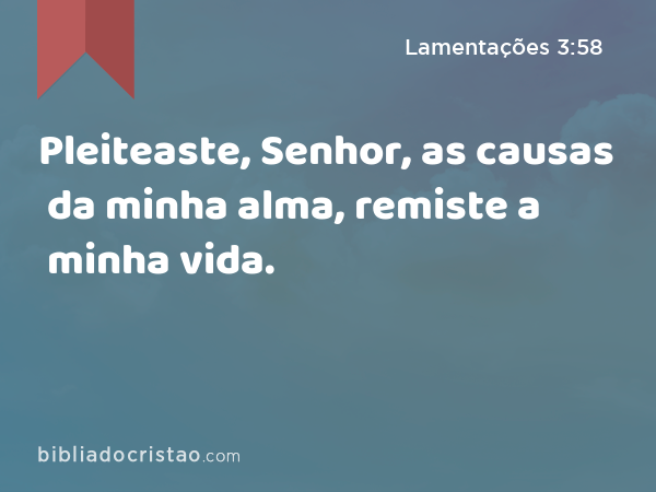 Pleiteaste, Senhor, as causas da minha alma, remiste a minha vida. - Lamentações 3:58