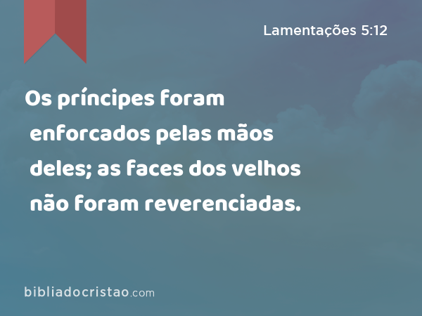 Os príncipes foram enforcados pelas mãos deles; as faces dos velhos não foram reverenciadas. - Lamentações 5:12