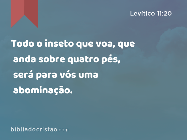 Todo o inseto que voa, que anda sobre quatro pés, será para vós uma abominação. - Levítico 11:20