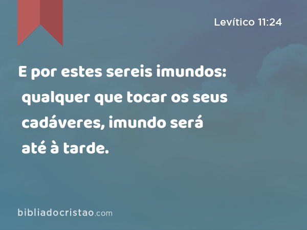 E por estes sereis imundos: qualquer que tocar os seus cadáveres, imundo será até à tarde. - Levítico 11:24