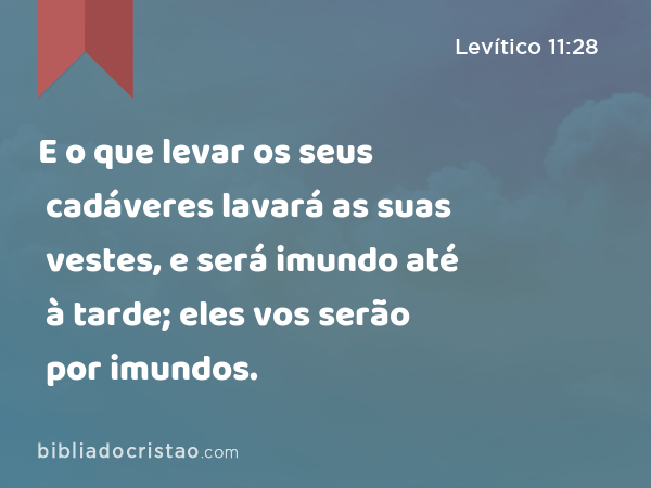 E o que levar os seus cadáveres lavará as suas vestes, e será imundo até à tarde; eles vos serão por imundos. - Levítico 11:28