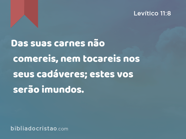 Das suas carnes não comereis, nem tocareis nos seus cadáveres; estes vos serão imundos. - Levítico 11:8