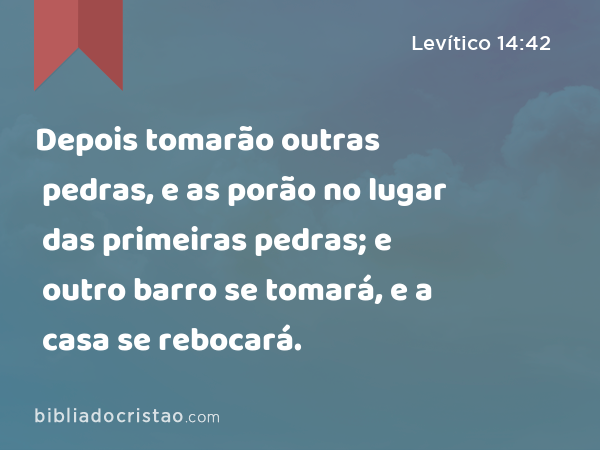 Depois tomarão outras pedras, e as porão no lugar das primeiras pedras; e outro barro se tomará, e a casa se rebocará. - Levítico 14:42