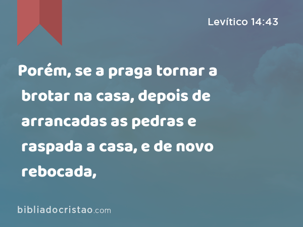 Porém, se a praga tornar a brotar na casa, depois de arrancadas as pedras e raspada a casa, e de novo rebocada, - Levítico 14:43