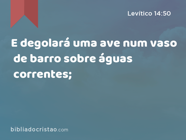 E degolará uma ave num vaso de barro sobre águas correntes; - Levítico 14:50