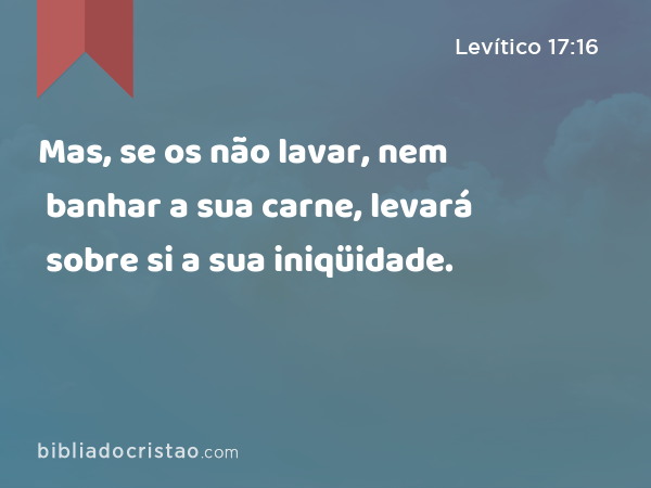 Mas, se os não lavar, nem banhar a sua carne, levará sobre si a sua iniqüidade. - Levítico 17:16