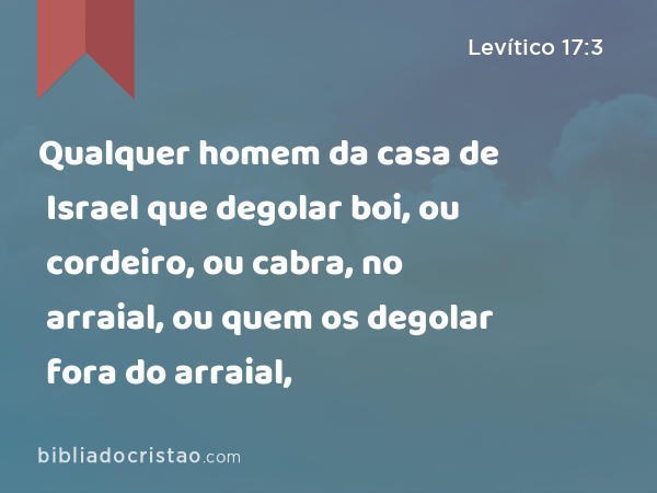 Qualquer homem da casa de Israel que degolar boi, ou cordeiro, ou cabra, no arraial, ou quem os degolar fora do arraial, - Levítico 17:3