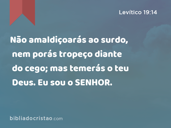 Não amaldiçoarás ao surdo, nem porás tropeço diante do cego; mas temerás o teu Deus. Eu sou o SENHOR. - Levítico 19:14