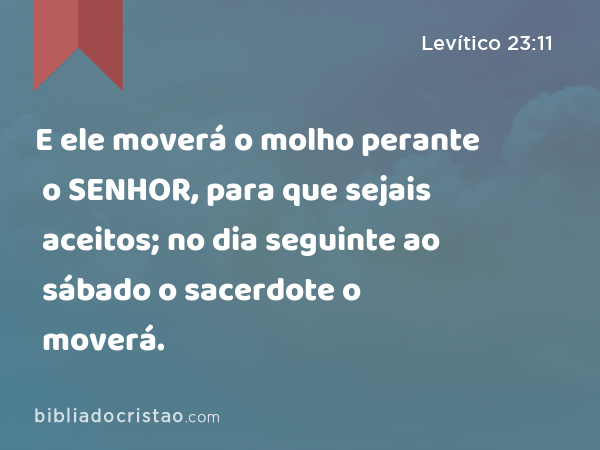 E ele moverá o molho perante o SENHOR, para que sejais aceitos; no dia seguinte ao sábado o sacerdote o moverá. - Levítico 23:11