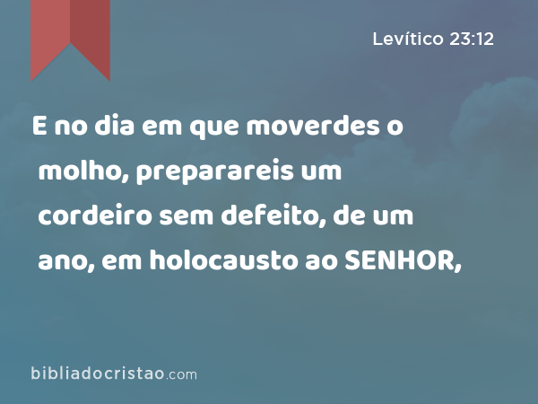 E no dia em que moverdes o molho, preparareis um cordeiro sem defeito, de um ano, em holocausto ao SENHOR, - Levítico 23:12