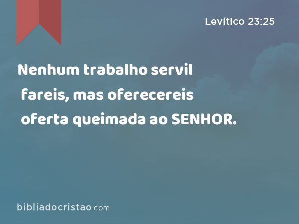 Nenhum trabalho servil fareis, mas oferecereis oferta queimada ao SENHOR. - Levítico 23:25