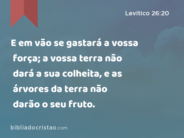 E em vão se gastará a vossa força; a vossa terra não dará a sua colheita, e as árvores da terra não darão o seu fruto. - Levítico 26:20