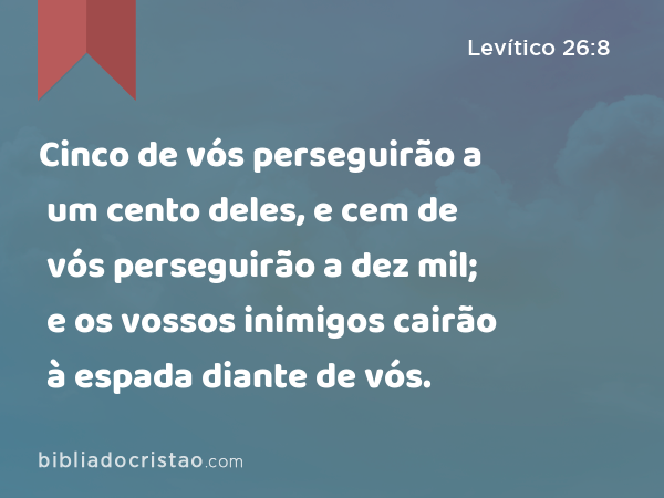 Cinco de vós perseguirão a um cento deles, e cem de vós perseguirão a dez mil; e os vossos inimigos cairão à espada diante de vós. - Levítico 26:8