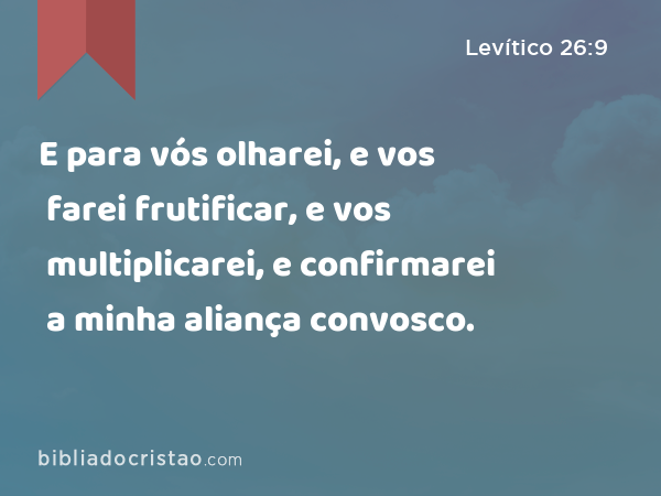 E para vós olharei, e vos farei frutificar, e vos multiplicarei, e confirmarei a minha aliança convosco. - Levítico 26:9