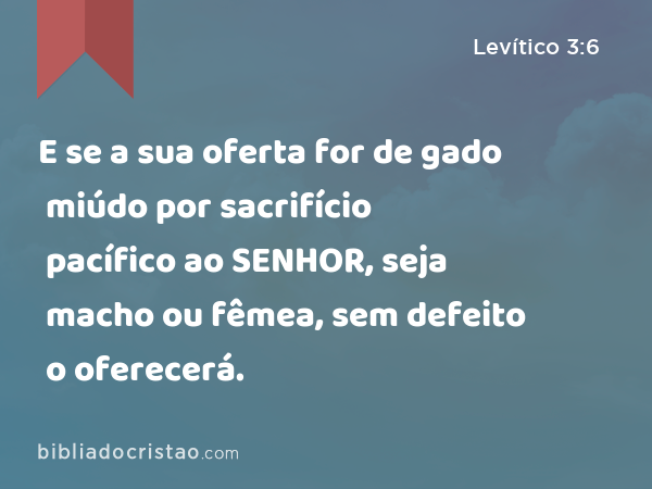 E se a sua oferta for de gado miúdo por sacrifício pacífico ao SENHOR, seja macho ou fêmea, sem defeito o oferecerá. - Levítico 3:6