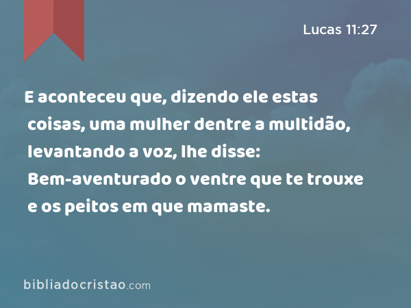 E aconteceu que, dizendo ele estas coisas, uma mulher dentre a multidão, levantando a voz, lhe disse: Bem-aventurado o ventre que te trouxe e os peitos em que mamaste. - Lucas 11:27