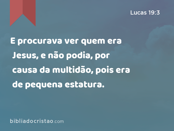 E procurava ver quem era Jesus, e não podia, por causa da multidão, pois era de pequena estatura. - Lucas 19:3