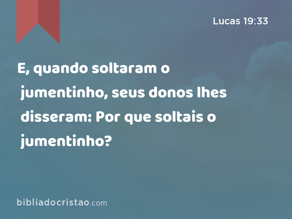 E, quando soltaram o jumentinho, seus donos lhes disseram: Por que soltais o jumentinho? - Lucas 19:33